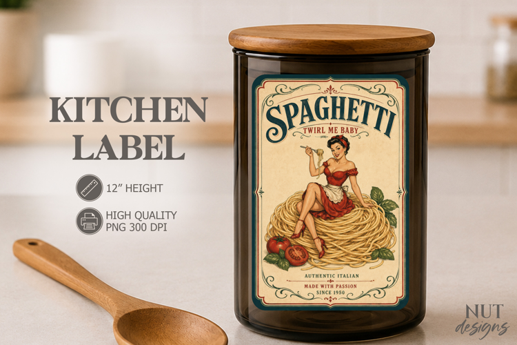 Pantry Vintage Spaghetti Kitchen Label Pin up girl