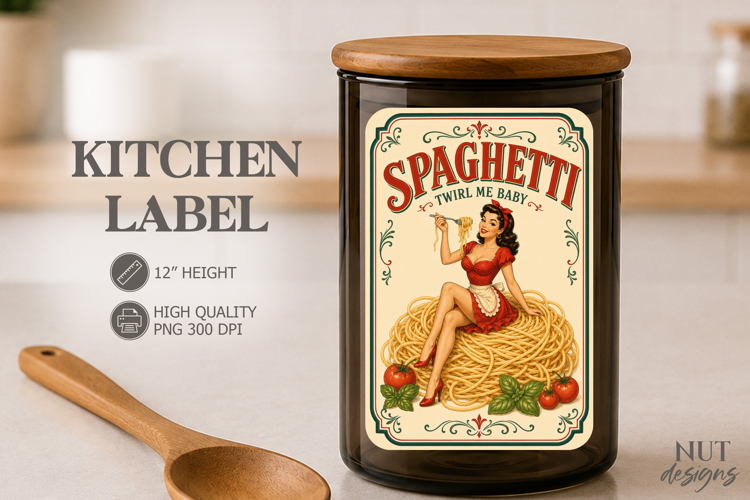 Pantry Vintage Spaghetti Kitchen Label Pin up girl