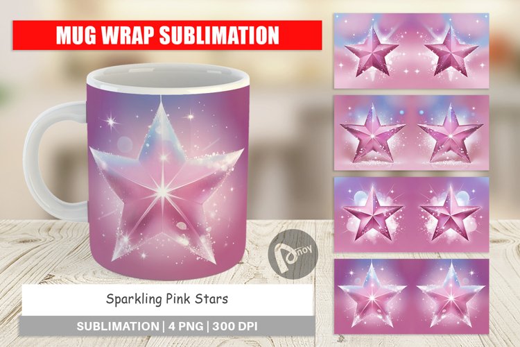 Mug Wrap Design Pink Stars