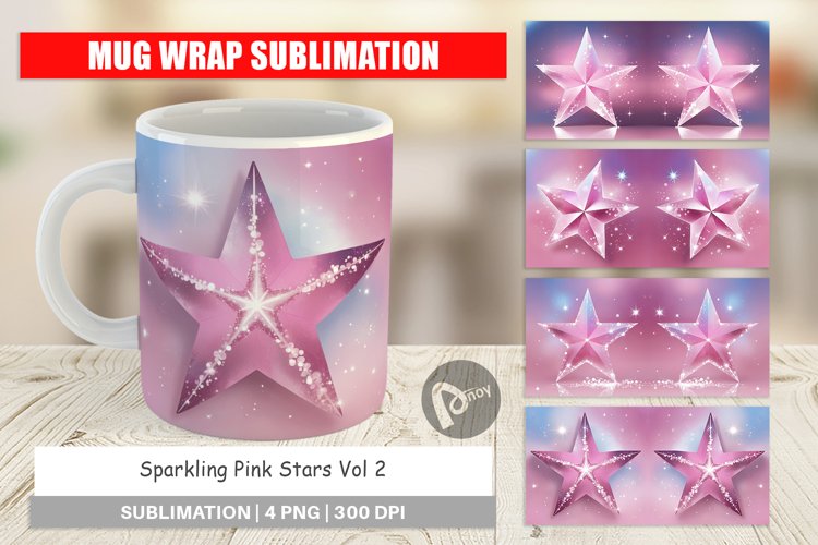 Mug Wrap Design Pink Stars