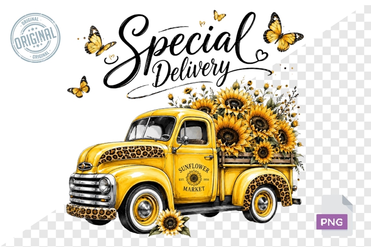 Special Delivery Sunflower Market Truck PNG Design File