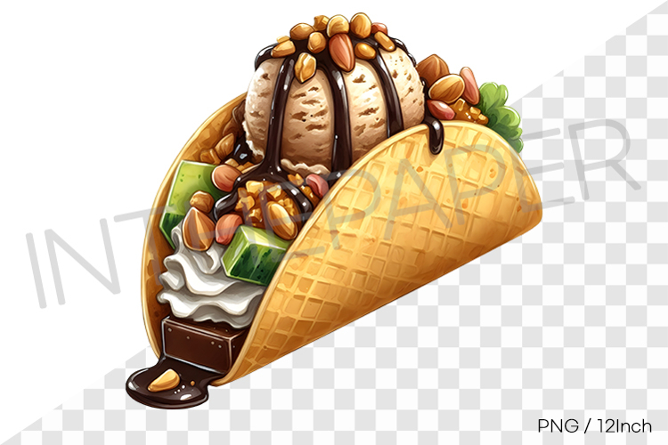 Chocolate sauce and nut taco ice cream PNG clipart dessert