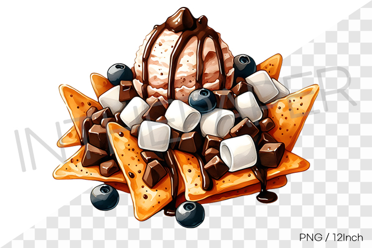 Marshmallow and chocolate syrup nacho ice cream PNG clipart
