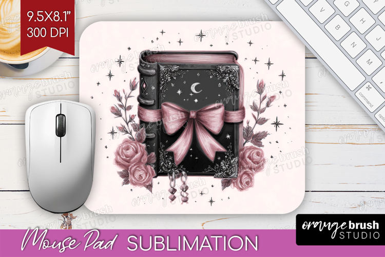Spell Book Cute Mouse Pad Sublimation Pink Halloween PNG