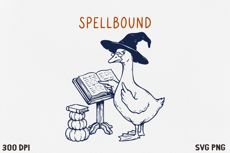 Bookish Halloween Goose SVG PNG |Witchy Reading Goose Design example image 1