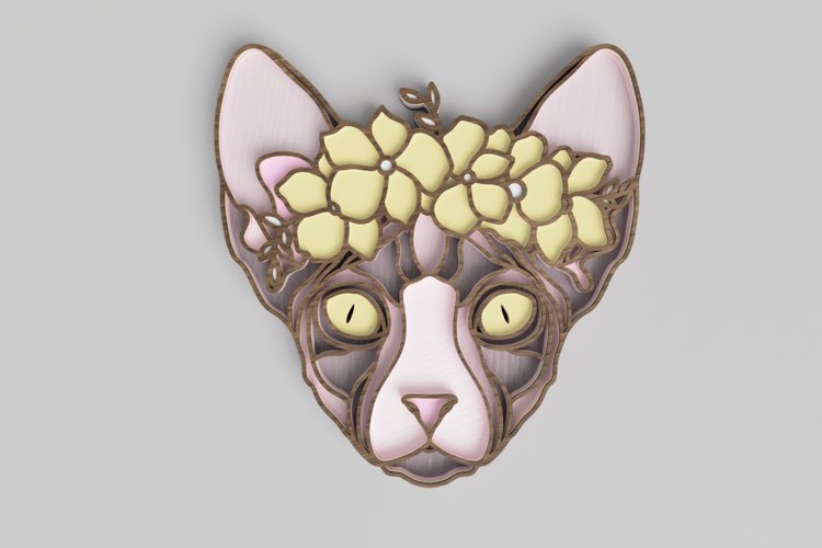 Pet Portrait Laser Cut File - Floral Cat - Sphynx Cat example image 1