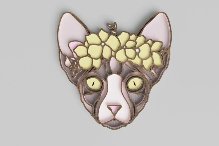 Pet Portrait Laser Cut File - Floral Cat - Sphynx Cat