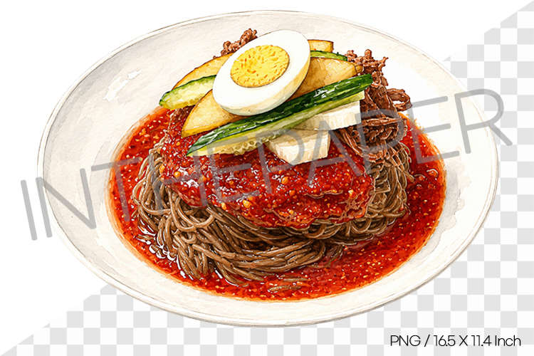 Spicy Chilled Buckwheat Noodles PNG Watercolor Clipart korea