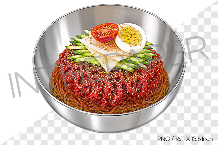 Spicy Cold Noodles Beef Tartare PNG Watercolor Clipart korea