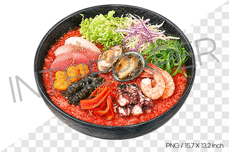 Spicy Cold Raw Fish Soup PNG Watercolor Clipart korean food