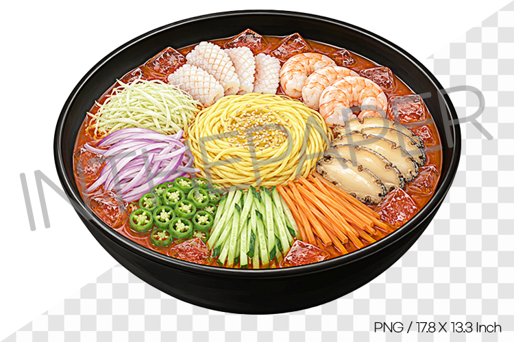 Spicy Cold Seafood Noodle PNG Watercolor Clipart korean food
