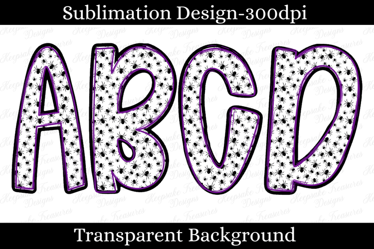 Spooky Spider Alphabet, White Purple Halloween Alpha, PNG