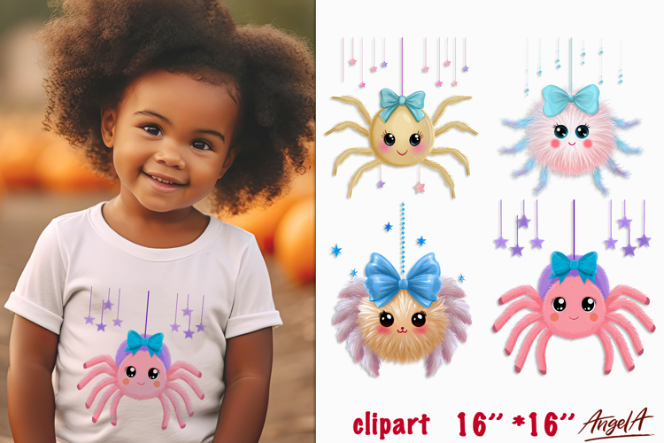 Cute spider with bow hat clipart Halloween clipart PNG