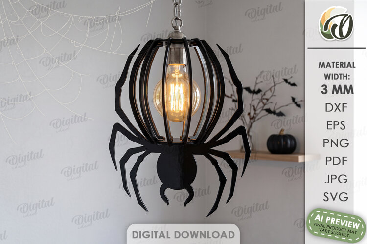 Spider Lampshade Laser Cut. Halloween Pendant Lamp SVG example image 1