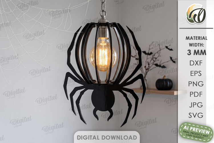 Spider Lampshade Laser Cut. Halloween Pendant Lamp SVG