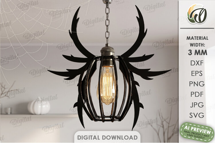 Spider Lampshade Laser Cut. Halloween Pendant Lamp SVG example image 1