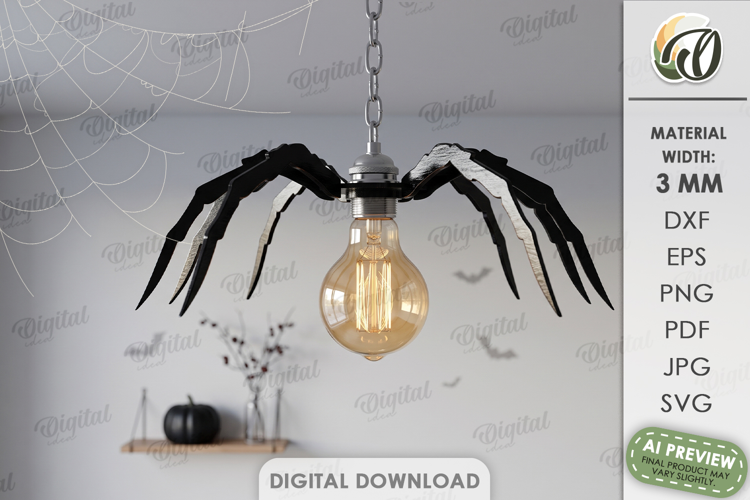 Spider Lampshade Laser Cut. Halloween Pendant Lamp SVG