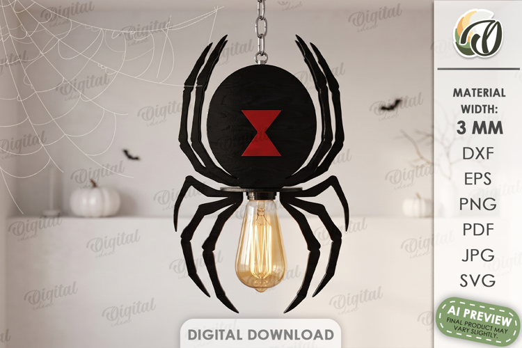 Spider Lampshade Laser Cut. Halloween Pendant Lamp SVG