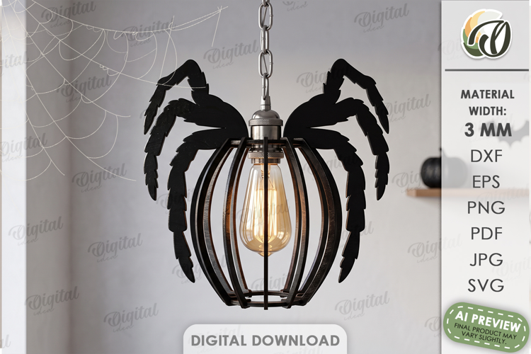 Spider Lampshade Laser Cut. Halloween Pendant Lamp SVG