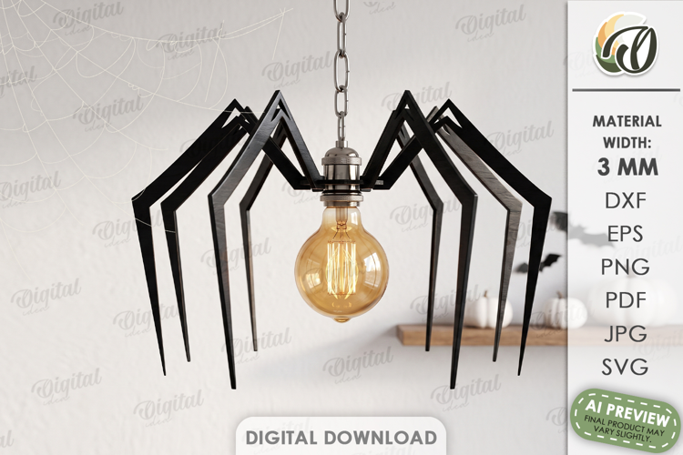 Spider Lampshade Laser Cut. Halloween Pendant Lamp SVG