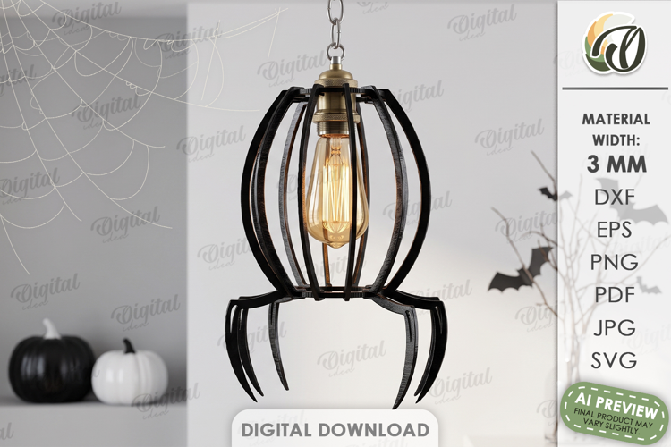 Spider Lampshade Laser Cut. Halloween Pendant Lamp SVG