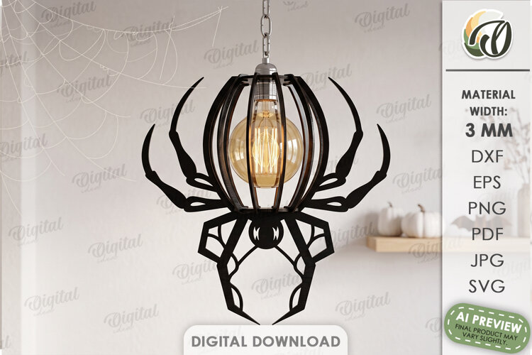 Spider Lampshade Laser Cut. Halloween Pendant Lamp SVG example image 1