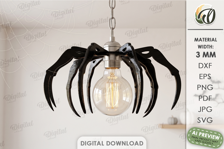 Spider Lampshade Laser Cut. Halloween Pendant Lamp SVG