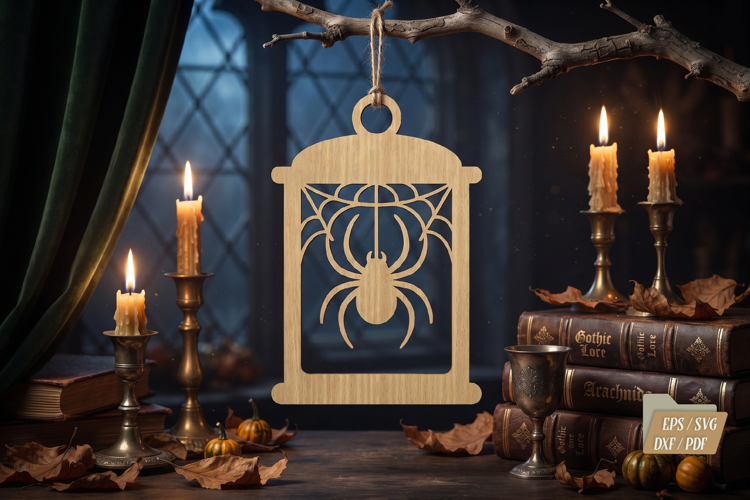 Spider Lantern Laser Cut SVG,Halloween Wooden Hanging