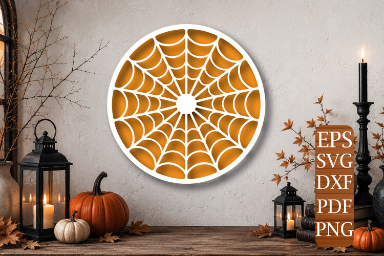 Spider Web Circle Frame Laser Cut SVG example image 1