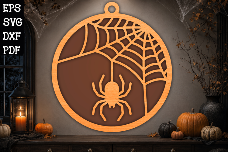 Spider Web Halloween Ornament Laser Cut SVG