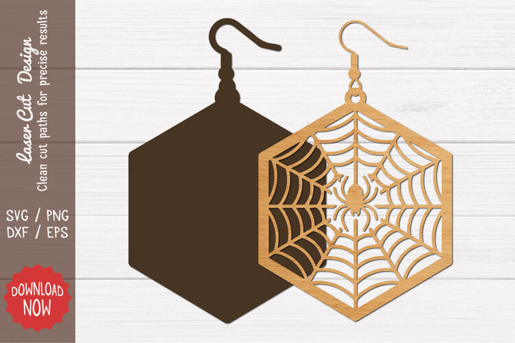 Spider Web Hexagon Earring SVG example image 1