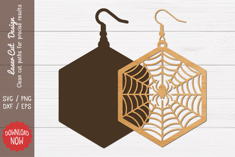 Spider Web Hexagon Earring SVG