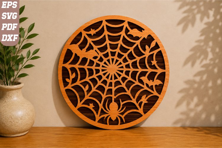 Spider Web with Bats Halloween Laser Cut SVG