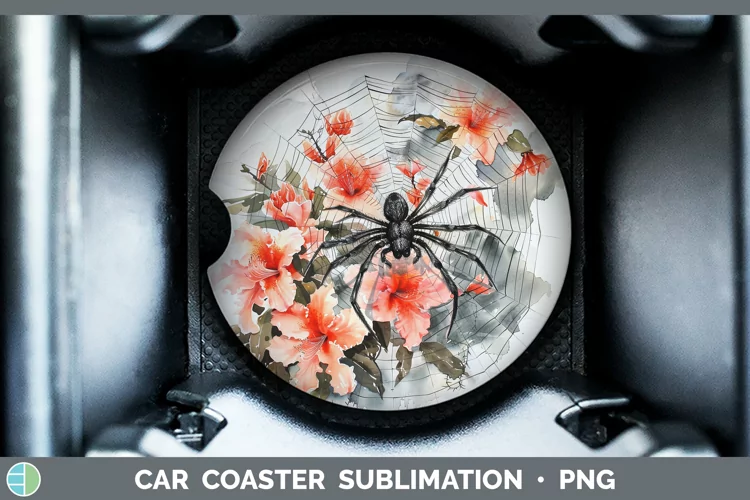 Spiderweb Flowers Azalea Car Coaster Sublimation Coaster Des