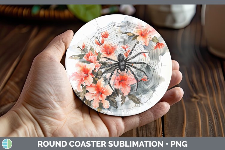 GorgeousSpiderweb Flowers Round Coaster design.