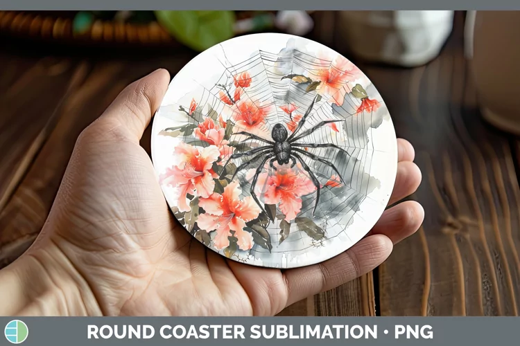 Spiderweb Flowers Azalea Round Coaster Sublimation Coaster D