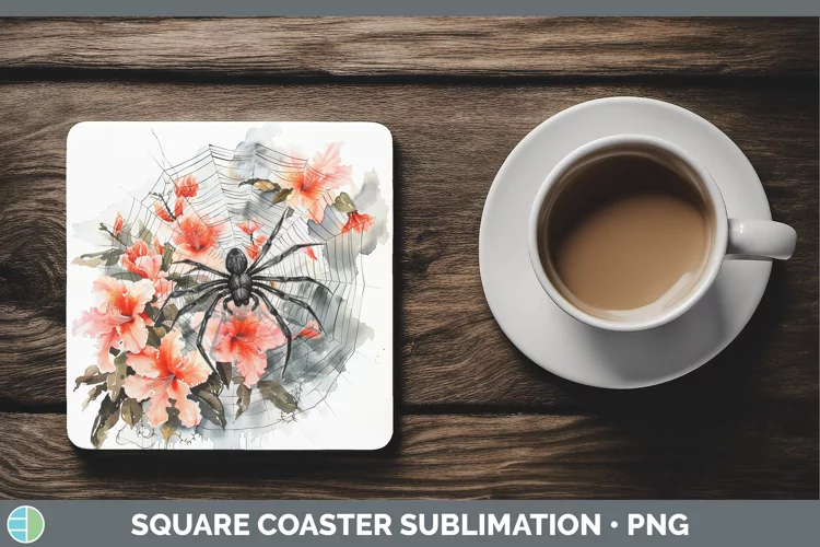 Spiderweb Flowers Azalea Square Coaster Sublimation Coaster