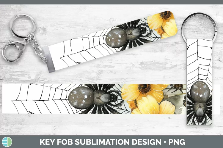 Spiderweb Flowers Buttercup Key Fob Sublimation Wristlet Des
