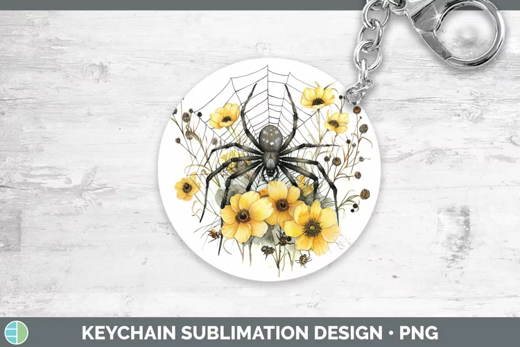Spiderweb Flowers Buttercup Keychain Sublimation Keyring Des