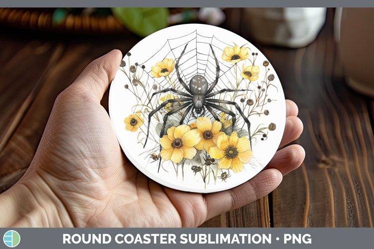 GorgeousSpiderweb Flowers Round Coaster design.