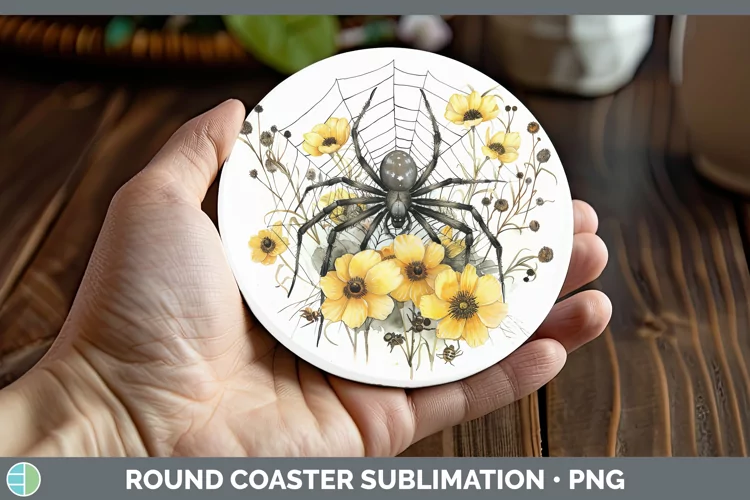 Spiderweb Flowers Buttercup Round Coaster Sublimation Coaste
