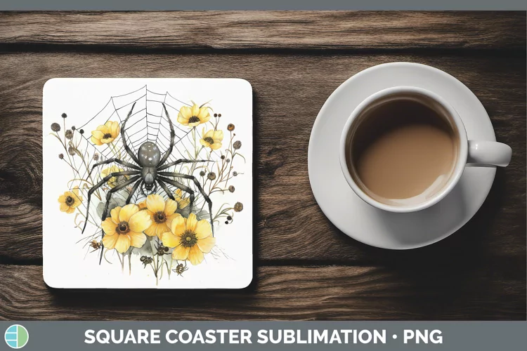 Spiderweb Flowers Buttercup Square Coaster Sublimation Coast