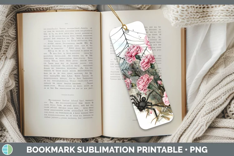 Spiderweb Flowers Carnation Bookmark Sublimation Printable D