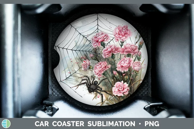 Spiderweb Flowers Carnation Car Coaster Sublimation Coaster