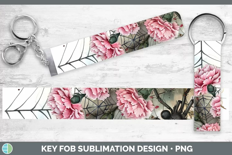 Spiderweb Flowers Carnation Key Fob Sublimation Wristlet Des