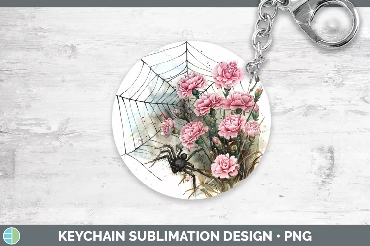 Spiderweb Flowers Carnation Keychain Sublimation Keyring Des