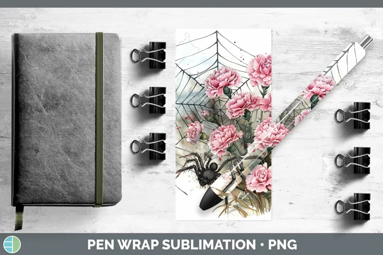 Spiderweb Flowers Carnation Pen Wrap Sublimation Epoxy Pen D