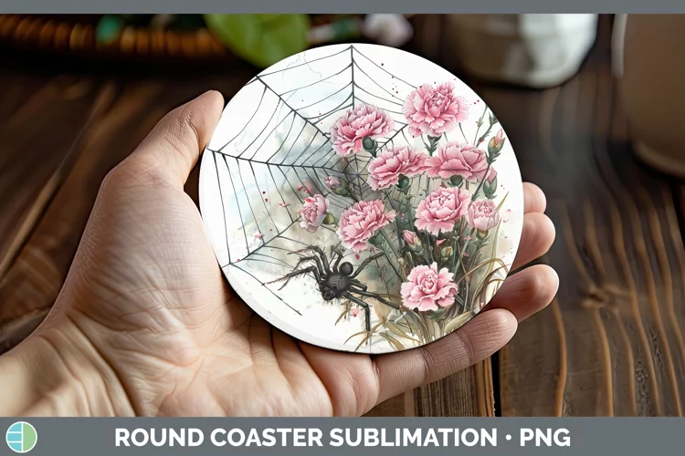 Spiderweb Flowers Carnation Round Coaster Sublimation Coaste