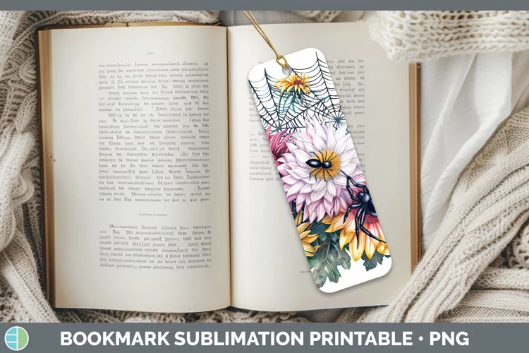 Spiderweb Flowers Chrysanthemum Bookmark Sublimation Printab