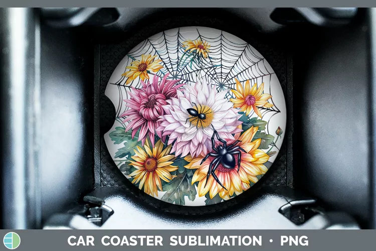 Spiderweb Flowers Chrysanthemum Car Coaster Sublimation Coas